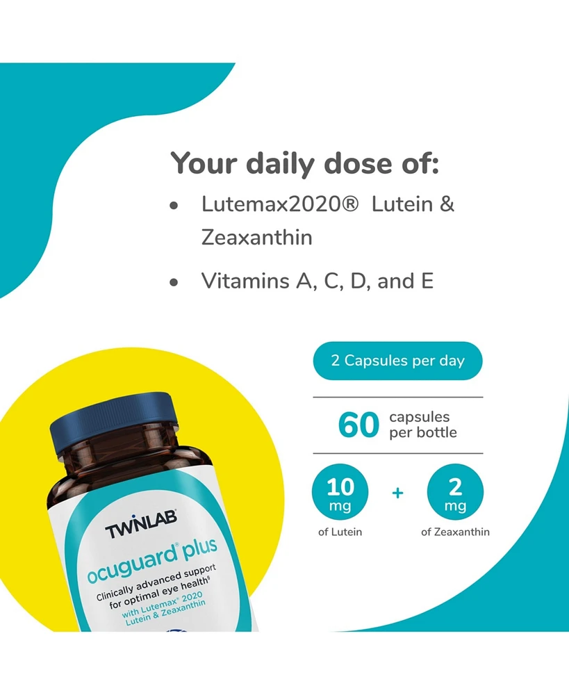Twinlab Ocuguard Plus - Eye Supplement with Zinc, Vitamin A, Vitamin C, and Vitamin D - 60 Veggie Capsules
