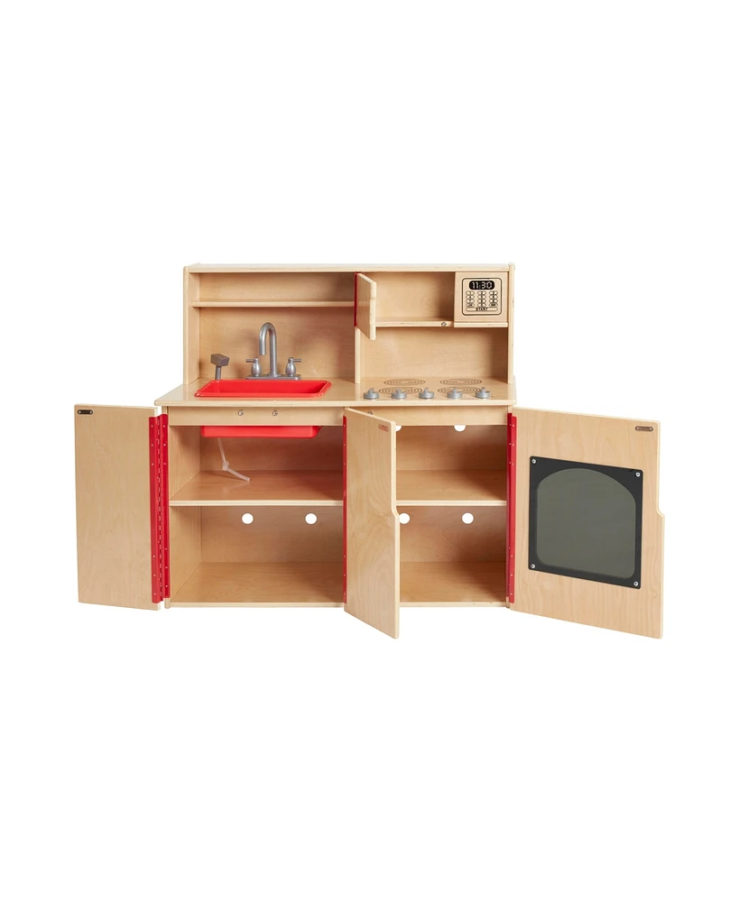 ECR4Kids Kids 4-in-1 Kitchen, Sink, Stove, Oven, Microwave and Storage, Natural, 1