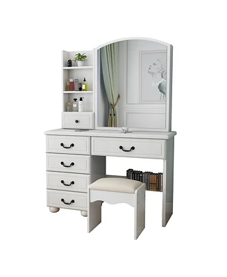 Vanity Desk with Mirror, Lights, and 6 Drawers