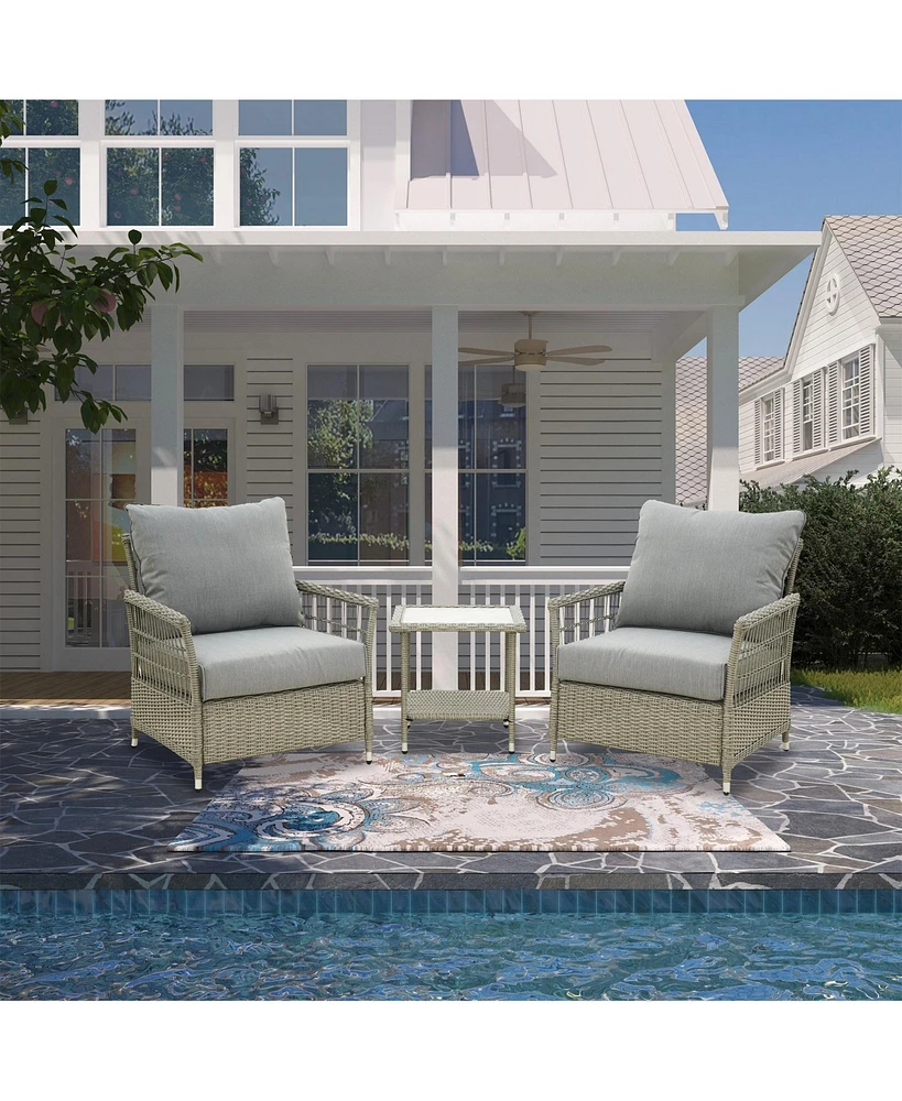 Mondawe 3-Piece Outdoor Patio Rattan Wicker Patio Conversation Set for Garden Backyard