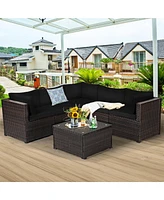 6PCS Patio Rattan Furniture Set Sectional Cushioned Sofa Deck