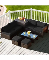 8PCS Patio Rattan Furniture Set Space-Saving Storage Cushion