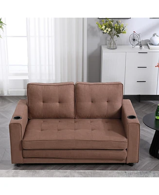 Versatile 3-in-1 Sofa Bed with Storage and Cup Holders for Compact Spaces