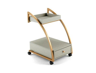 Modern 2-Tier Rolling End Table with Tray Top and Pull-Out Drawer-Grey