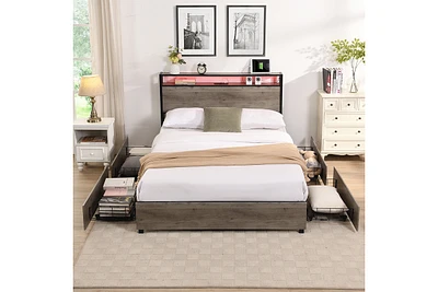 Queen bed frame with charging headboard