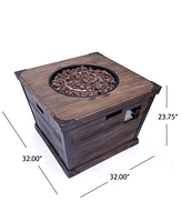 Square Concrete Fire Pit - 40,000 Btu - Brown