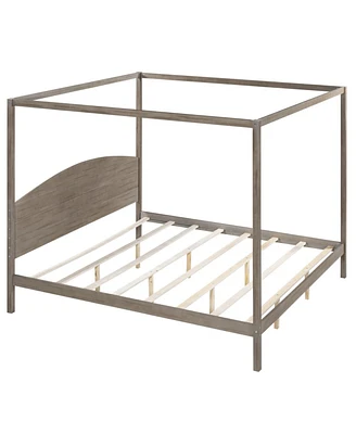 King Size Canopy Platform Bed With Headboard And Support Legs, Wash