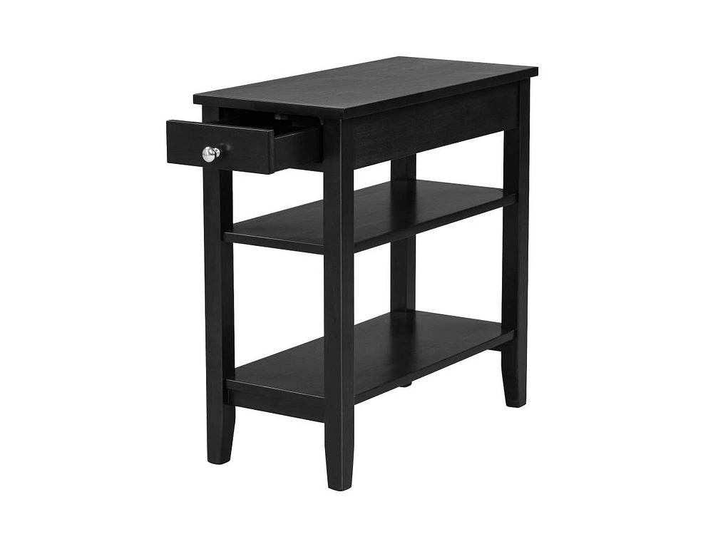 Side Table with Drawer and 2 Open Shelves, Compact End for Small Spaces
