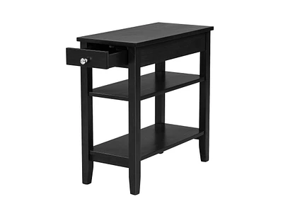 Side Table with Drawer and 2 Open Shelves, Compact End for Small Spaces