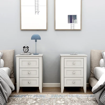 Modern White 3-Drawer Nightstand with Usb Charging