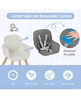 Costway Toddler 3 in 1 Convertible Wooden High Chair Feeding Chair with Cushion