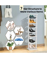 Slickblue 7-Tier Slim Wooden Vertical Shoe Rack for Entryway-White
