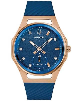 Bulova Women's Marc Anthony Curv Diamond Accent Blue Silicone Strap Watch 41mm