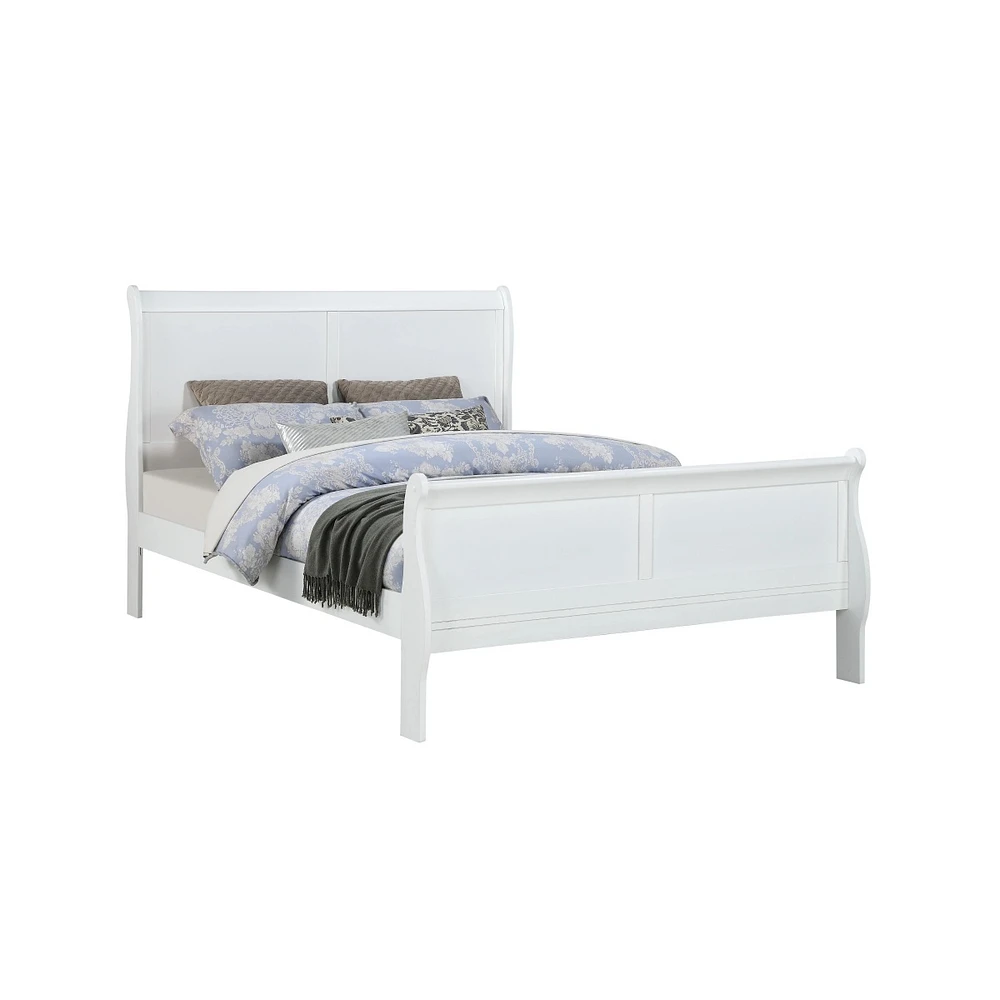 Louis Philippe White Full Size Panel Sleigh Bed Solid Wood Wooden Bedroom Furniture