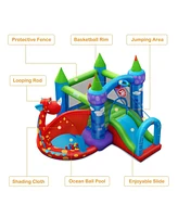 Kids Inflatable Bounce House Dragon Jumping Slide Bouncer Castle with 740W Blower