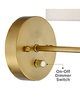 Amidon Modern Indoor Wall Mount Lamp Warm Brass Metal Ring Plug In Light Fixture Dimmable White Drum Shade for Bedroom Bedside House Reading Living Ro