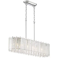 Possini Euro Design Mirabell Chrome Silver Large Linear Island Pendant Chandelier 34" Wide Modern Led Clear Glass Crystal Prism 6-Light Fixture for Ki