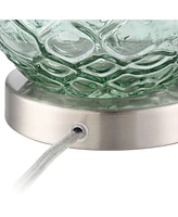 Julia Modern Coastal Table Lamp 26.5" High Textured Seafoam Green Glass Brushed Nickel Silver Off-White Drum Shade for Living Room Bedroom Beach