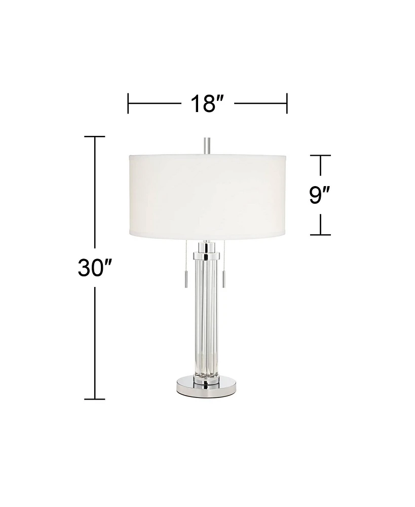 Cadence Modern Art Deco Style Column Table Lamp 30" Tall Chrome Silver Linear Clear Glass Rod White Drum Shade Decor for Living Room Bedroom House Bed