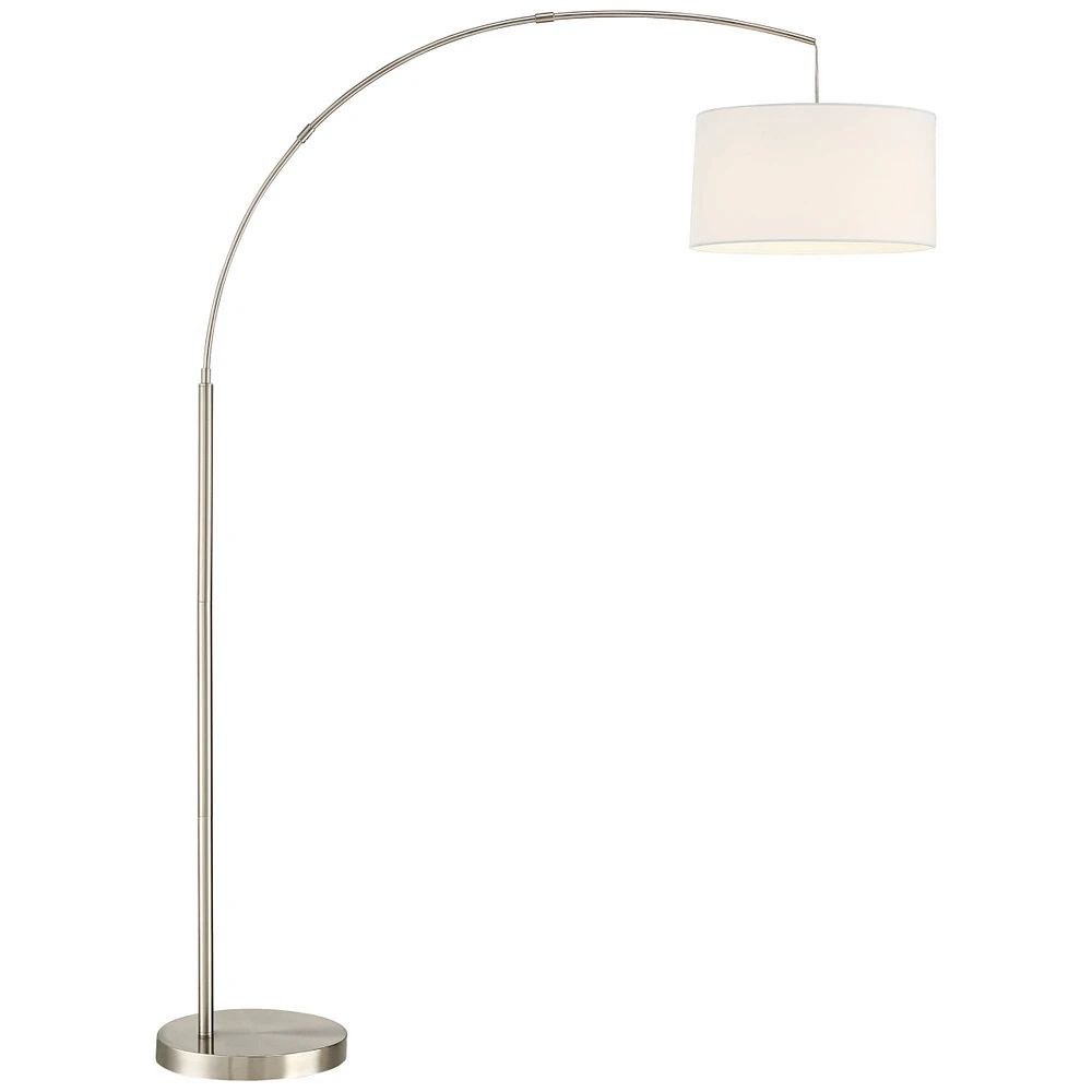 Cora Modern Arched Task Floor Lamp Standing 72" Tall Brushed Nickel Silver Off White Linen Fabric Drum Shade for Living Room Reading House Bedroo