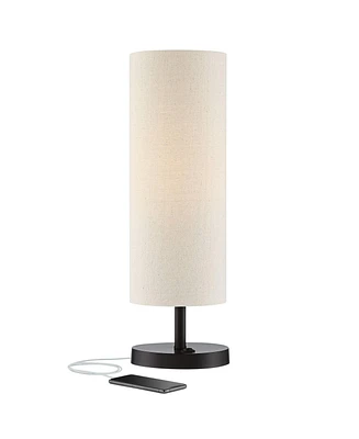 Heyburn Modern Accent Table Lamp with Hotel Style Usb and Ac Power Outlet in Base 20" High Dark Bronze Oatmeal Cylinder Shade for Living Room Des