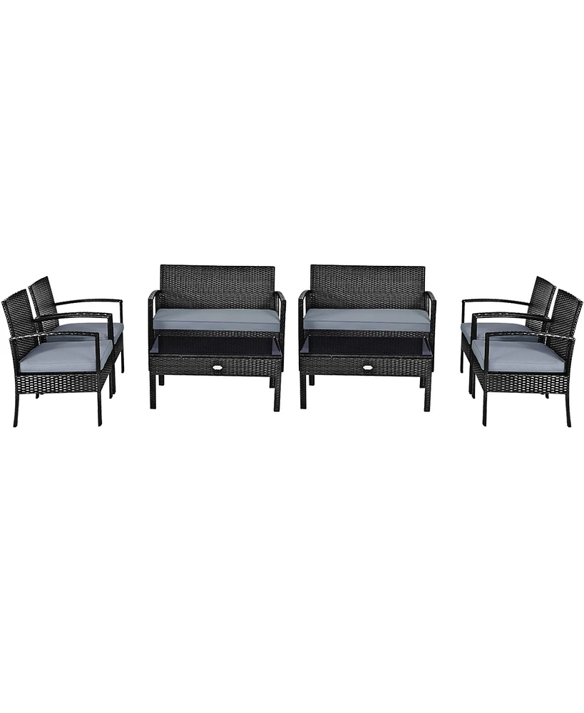 8PCS Patio Rattan Furniture Set Garden Deck