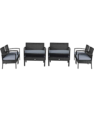 8PCS Patio Rattan Furniture Set Garden Deck