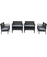 8PCS Patio Rattan Furniture Set Garden Deck