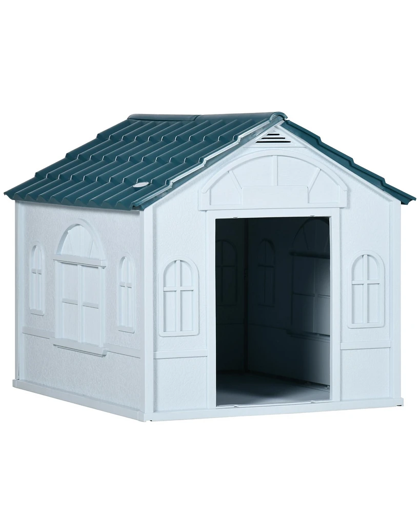 PawHut Plastic Dog House W/ Door, Easy to Assemble, for M and S Dogs