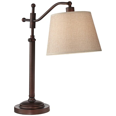 Regency Hill Adley Traditional Downbridge Adjustable Desk Table Lamp 30 1/2" Tall Bronze Metal Tan Linen Shade for Living Room Bedroom House Bedside N