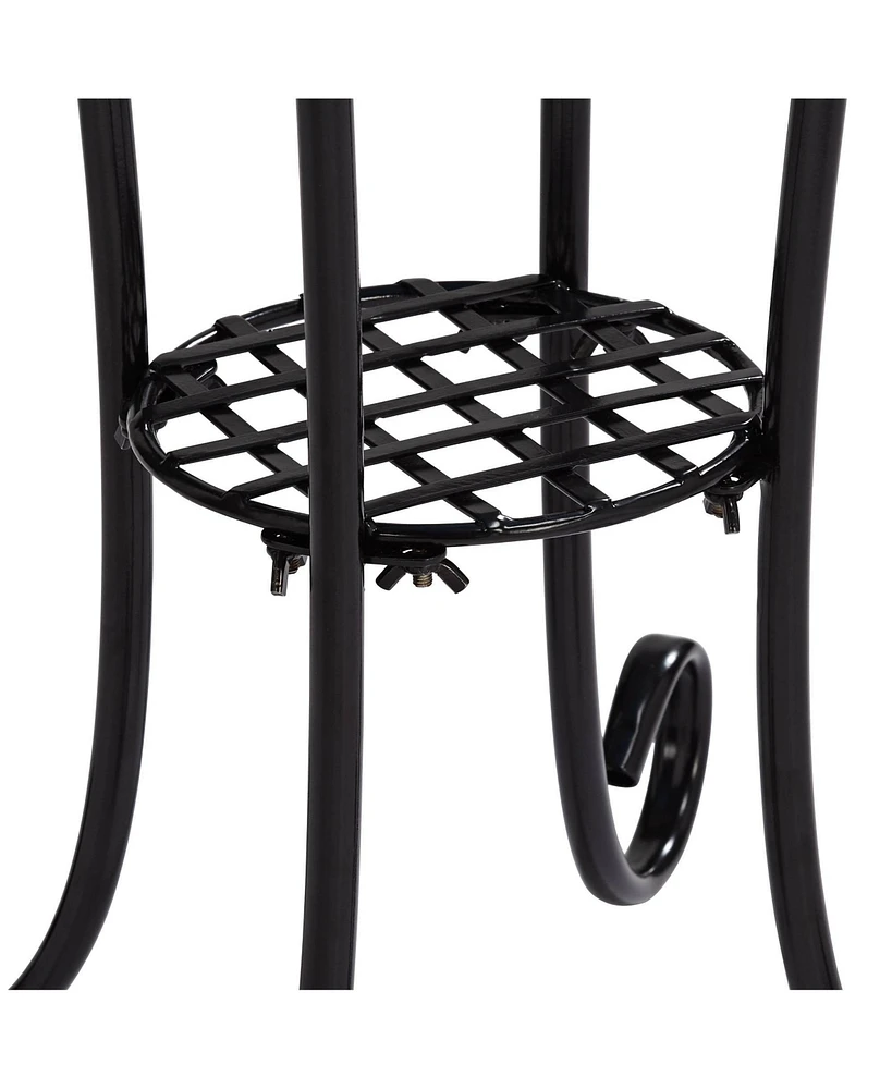 Tropical Leaves Black Metal Round Outdoor Accent Side Table 14" Wide Green Mosaic Tabletop Gracefully Curved Legs for Spaces Front Porch Patio Ho
