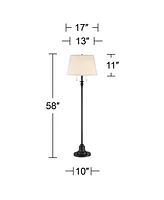 Spenser Traditional Floor Lamp Standing Exquisite 58" Tall Oiled Bronze Brown Metal Thin Column Off-White Linen Fabric Empire Shade for Living Ro