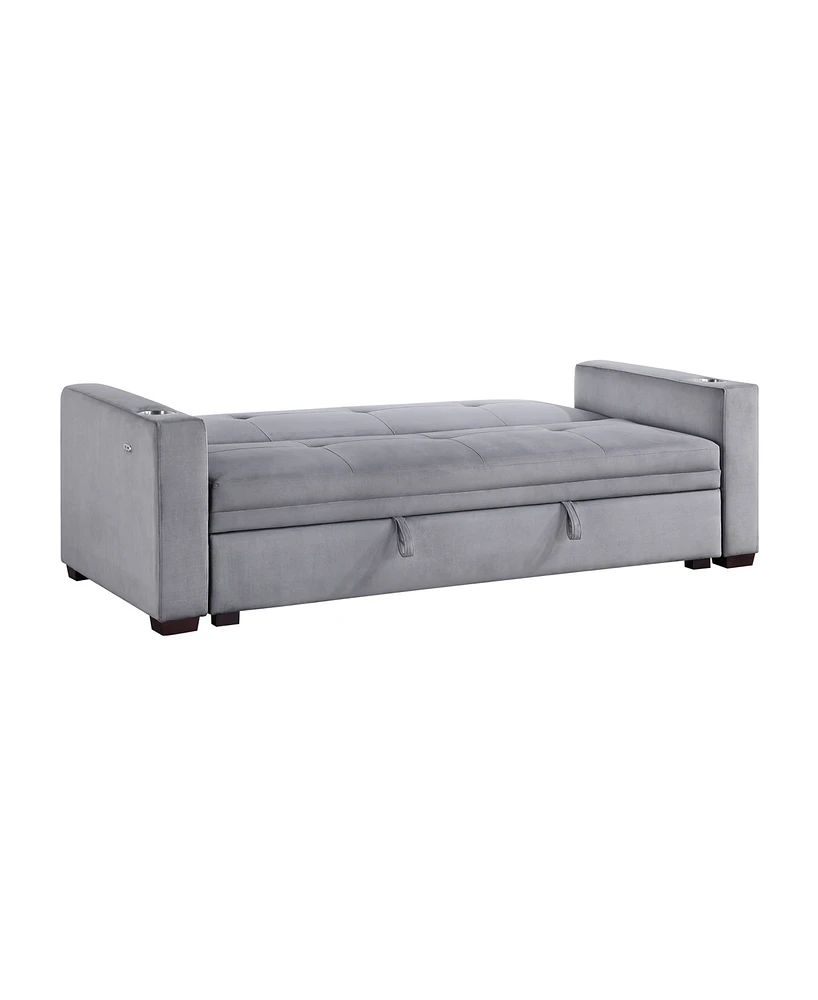 Homelegance White Label Gainesville 84" Convertible Sofa with Hidden Storage, Cup Holders and Usb charging ports