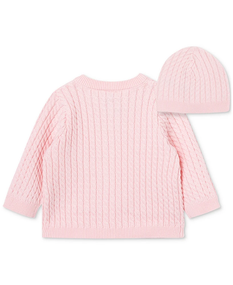 Little Me Baby Cotton Cable-Knit Cardigan & Matching Hat, 2 Piece Set