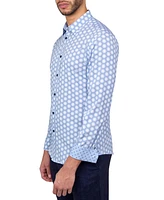 Brooklyn Brigade Men's Non-Iron Performance Stretch Moisture-Wicking Hexagon-Print Button-Down Shirt