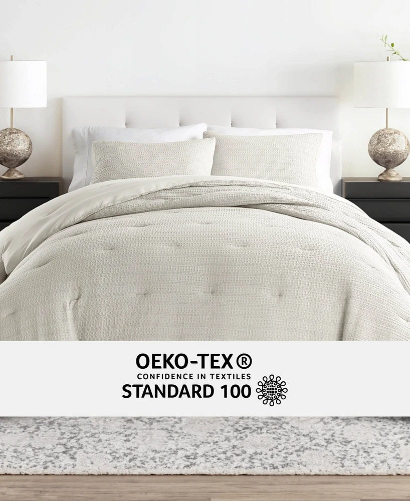 ienjoy Home Waffle Textured 3-Piece Comforter Set, Full/Queen
