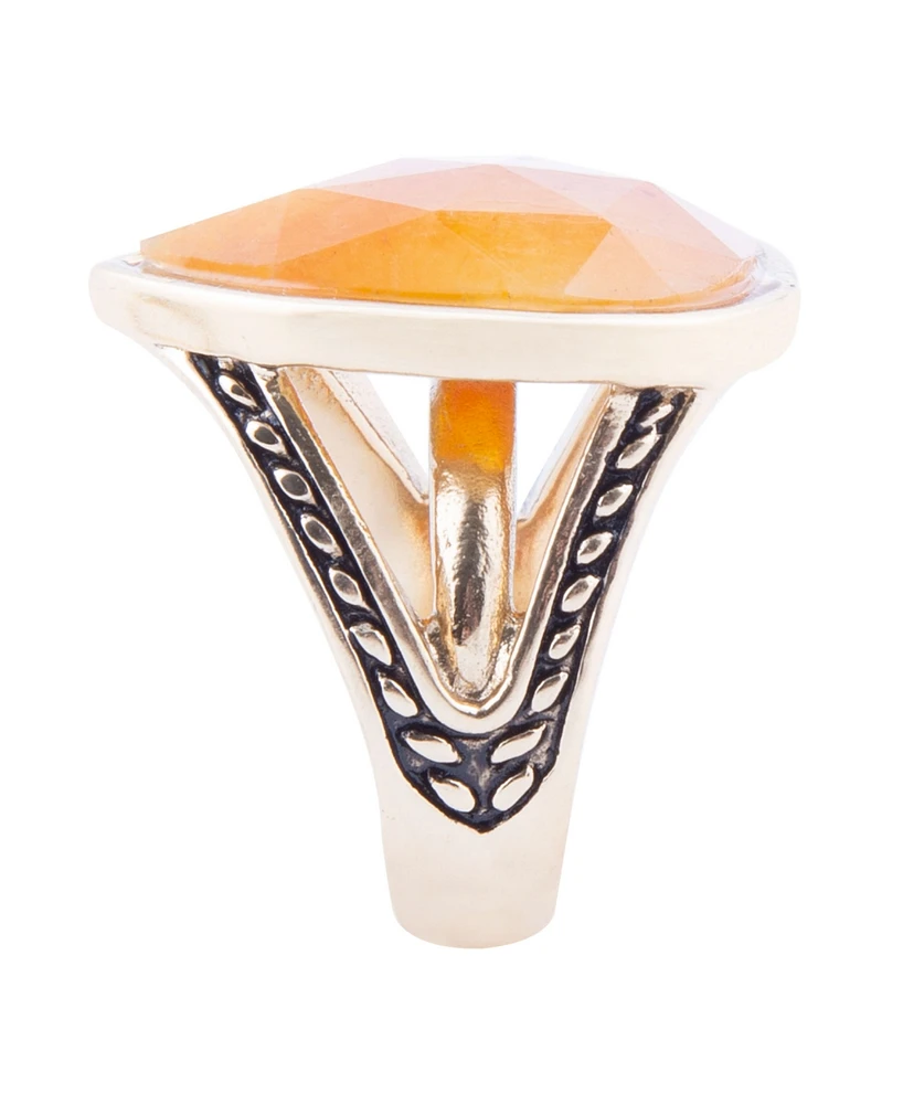 Barse Sky Orange Quartz Golden Bronze Abstract Ring