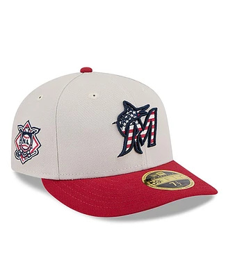 New Era Men's Red Miami Marlins 2024 Fourth of July Low Profile 59FIFTY Fitted Hat