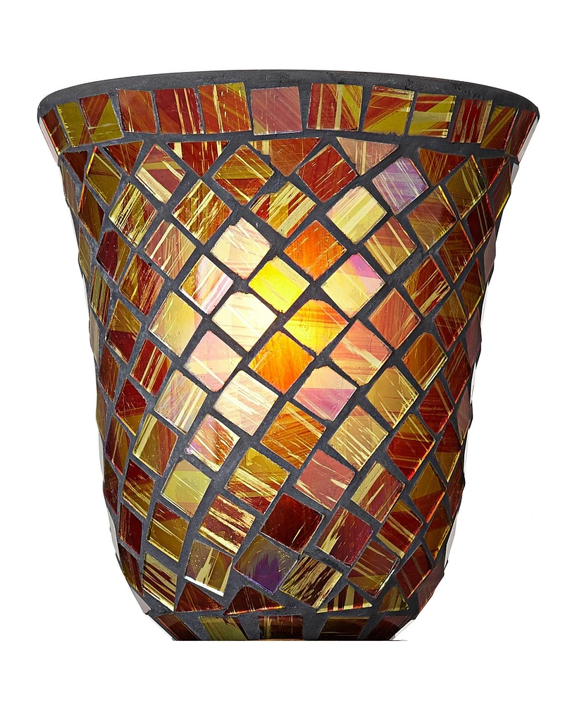 Traditional Accent Table Lamp 12" High Dark Bronze Brown Amber Mosaic Glass Uplight Shade Decor for Bedroom Living Room Nightstand Bedside Office