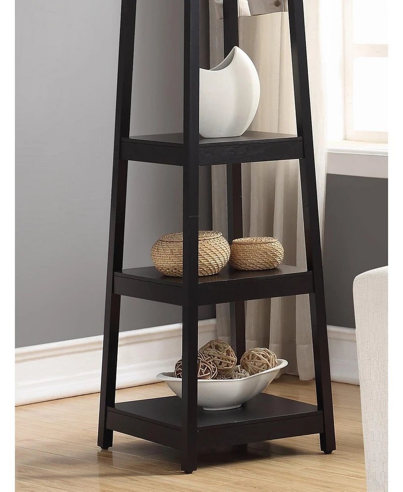 Coat Rack w/ 3-Tier Storage Shelves in Black Finish