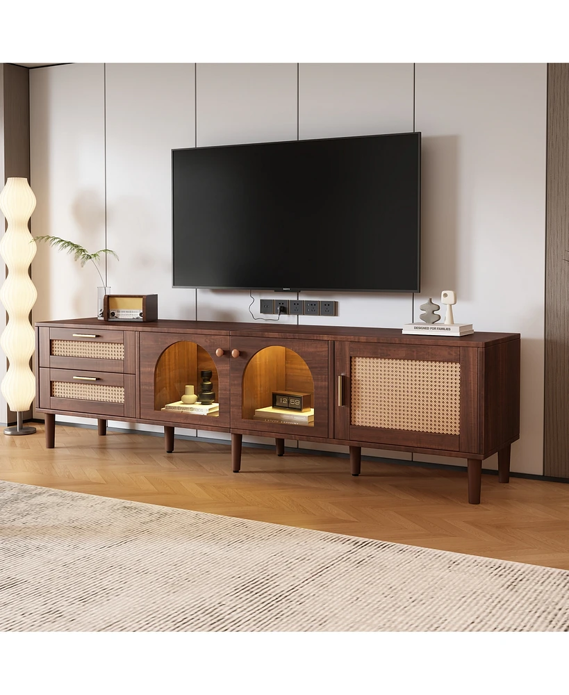 Multifunctional Tv Stand with Rattan Drawers and Ample Storage