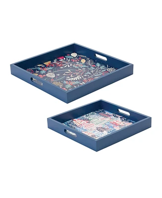 Set of 2 Holiday Trays – Pine Tree and Berry Design for Festive Table Decor or Entertaining