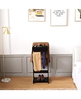 Black Portable Garment Rack, Clothes Valet Stand with Storage Organizer