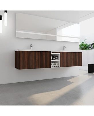 Modern Wall Mounted Vanity with Resin Sink, Storage Shelves, and Soft-Closing Doors