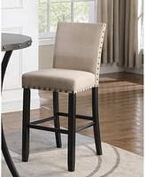 Fabric Bar Stools with Nailhead Trim, Set of 2, Tan
