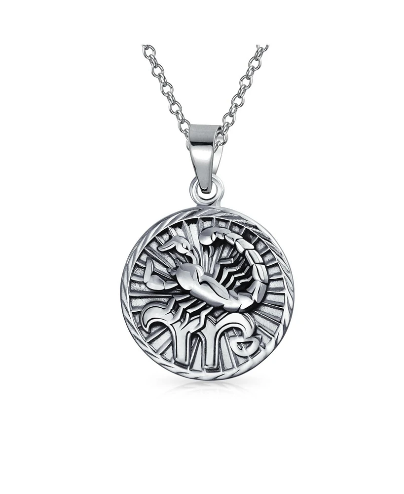 Bling Jewelry Scorpio Zodiac Sign Round Medallion Pendant Necklace Sterling Silver