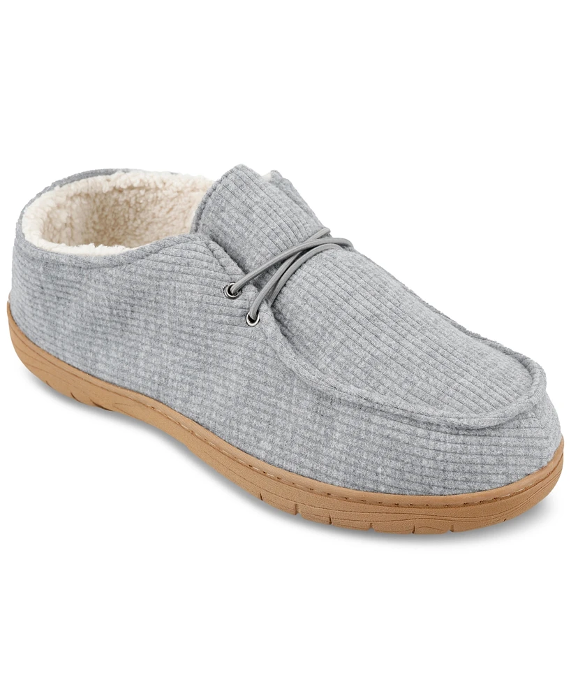 Haggar Men's Ribbed Fabric Chukka Boot Indoor/Outdoor House Slipper with Cozy Fleece Lining