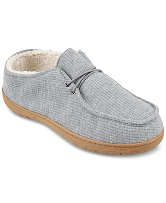 Haggar Men's Ribbed Fabric Chukka Boot Indoor/Outdoor House Slipper with Cozy Fleece Lining
