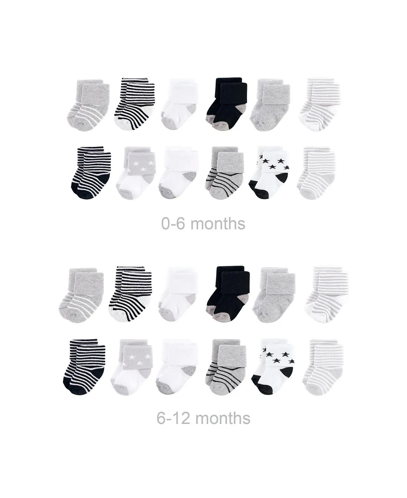 Hudson Baby Boys Unisex Grow with Me Fit Cotton Terry Socks for Growing Feet