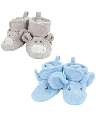 Hudson Baby Baby Boys Hudson Animal Fleece Booties 2-Pack, Months